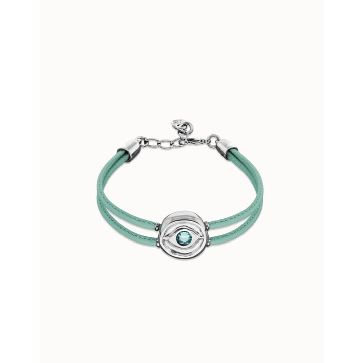 Unode50 Sterling Silver Double Turquoise Leather Birthstone Eye Bracelet - MococoUNOde50PUL2601-SLV-TRQBracelet