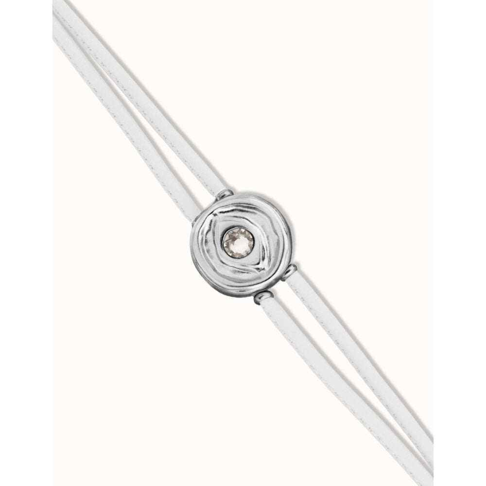 Unode50 Sterling Silver Double White Leather Birthstone Eye Bracelet - MococoUNOde50PUL2601BLCMTL0MBracelets
