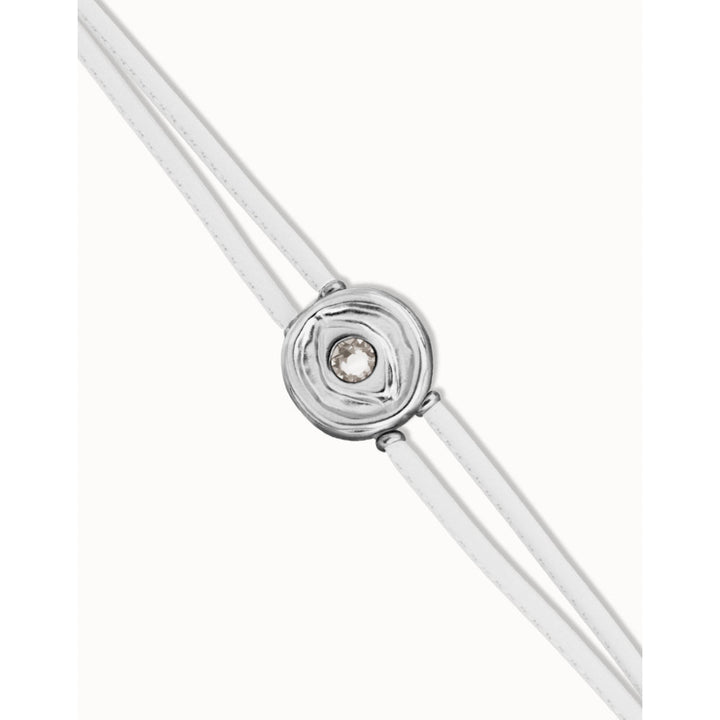 Unode50 Sterling Silver Double White Leather Birthstone Eye Bracelet - MococoUNOde50PUL2601-SLV-WHTBracelet