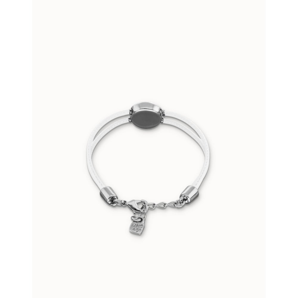 Unode50 Sterling Silver Double White Leather Birthstone Eye Bracelet - MococoUNOde50PUL2601BLCMTL0MBracelets