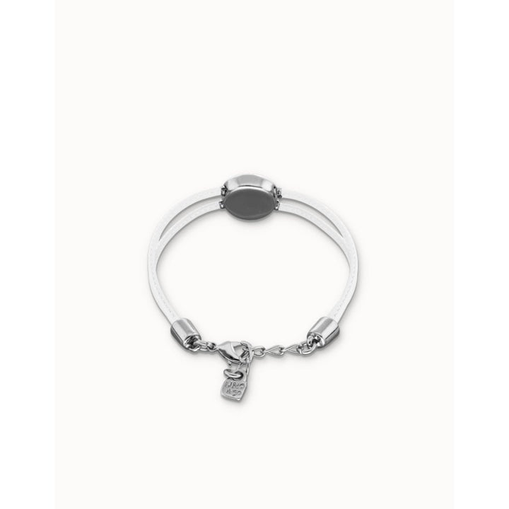 Unode50 Sterling Silver Double White Leather Birthstone Eye Bracelet - MococoUNOde50PUL2601BLCMTL0MBracelets