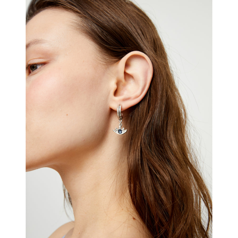 Unode50 Sterling Silver Eye - Shaped Blue Crystal Drop Earrings image 1