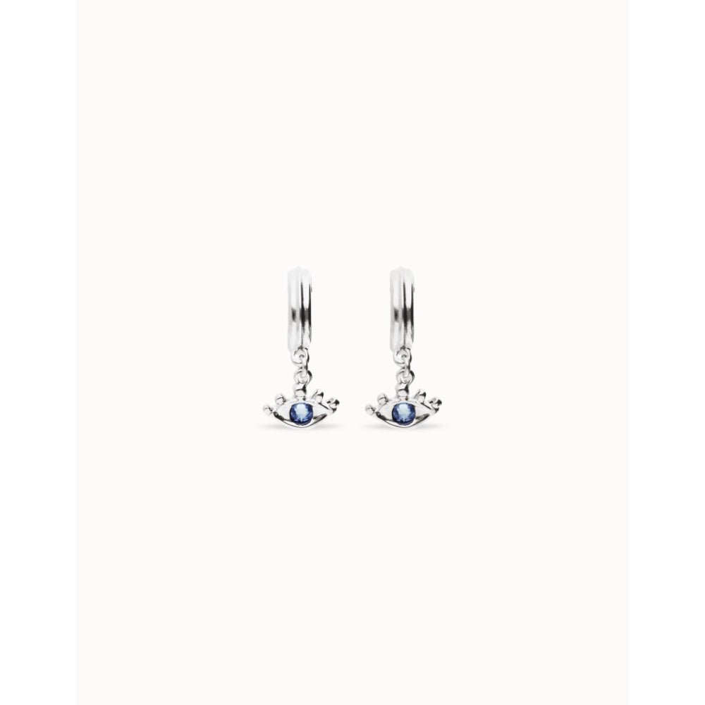 Unode50 Sterling Silver Eye - Shaped Blue Crystal Drop Earrings - MococoUNOde50PEN1005-SLV-BLEarrings