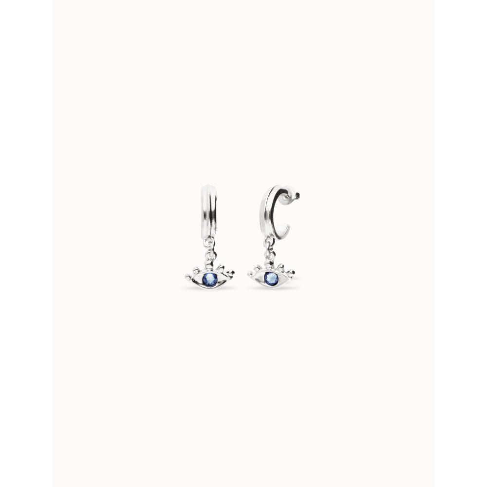 Unode50 Sterling Silver Eye - Shaped Blue Crystal Drop Earrings - MococoUNOde50PEN1005-SLV-BLEarrings