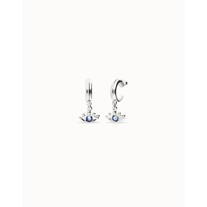 Unode50 Sterling Silver Eye - Shaped Blue Crystal Drop Earrings - MococoUNOde50PEN1005-SLV-BLEarrings