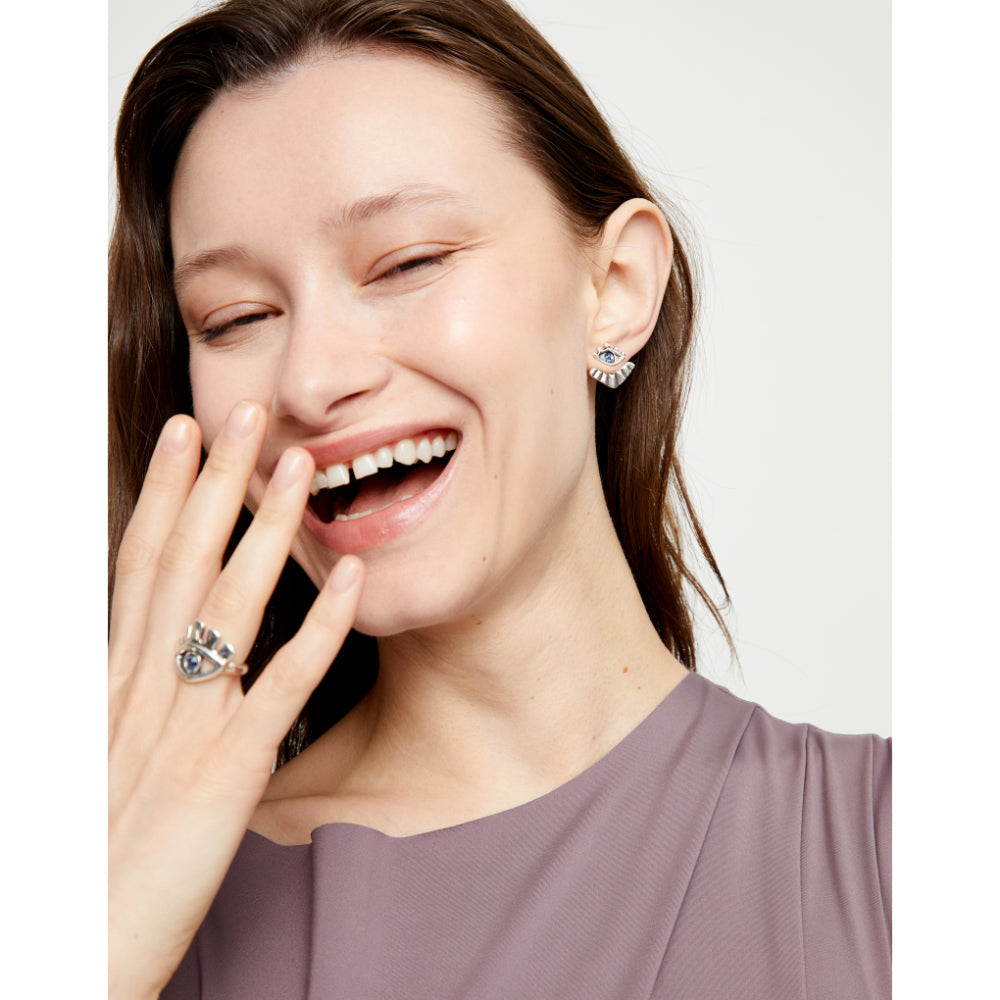 Unode50 Sterling Silver Eye - Shaped Blue Crystal Stud Earrings image 3