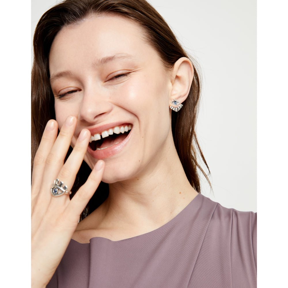 Unode50 Sterling Silver Eye - Shaped Blue Crystal Stud Earrings - MococoUNOde50PEN1006-SLV-BLEarrings