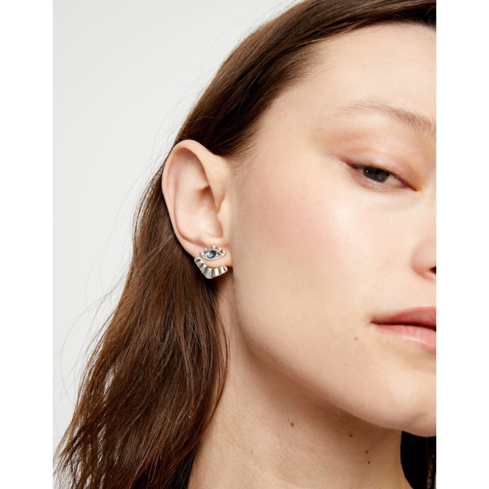 Unode50 Sterling Silver Eye - Shaped Blue Crystal Stud Earrings - MococoUNOde50PEN1006AZUMTL0UEarrings