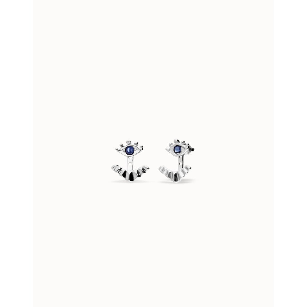 Unode50 Sterling Silver Eye - Shaped Blue Crystal Stud Earrings - MococoUNOde50PEN1006-SLV-BLEarrings