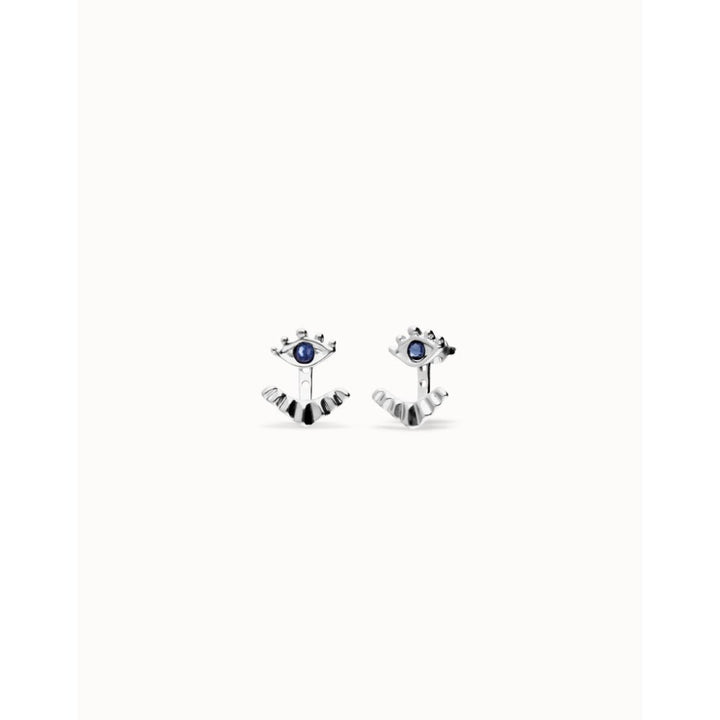 Unode50 Sterling Silver Eye - Shaped Blue Crystal Stud Earrings - MococoUNOde50PEN1006-SLV-BLEarrings