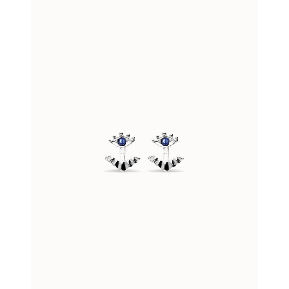 Unode50 Sterling Silver Eye - Shaped Blue Crystal Stud Earrings - MococoUNOde50PEN1006-SLV-BLEarrings