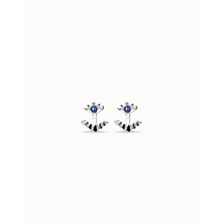 Unode50 Sterling Silver Eye - Shaped Blue Crystal Stud Earrings - MococoUNOde50PEN1006-SLV-BLEarrings