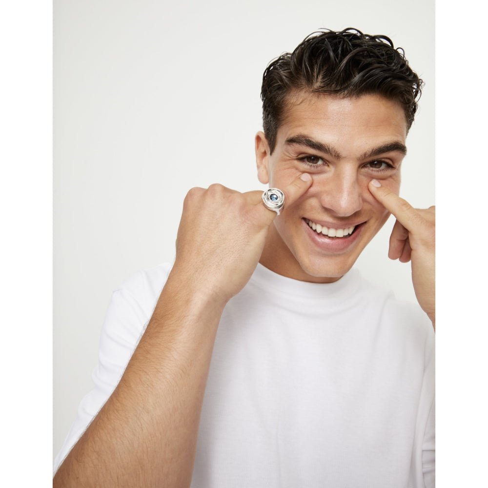 Unode50 Sterling Silver Eye - Shaped Faceted Blue Crystal Ring - ANI0856 - MococoUNOde50ANI0856-12-SLV-56Rings