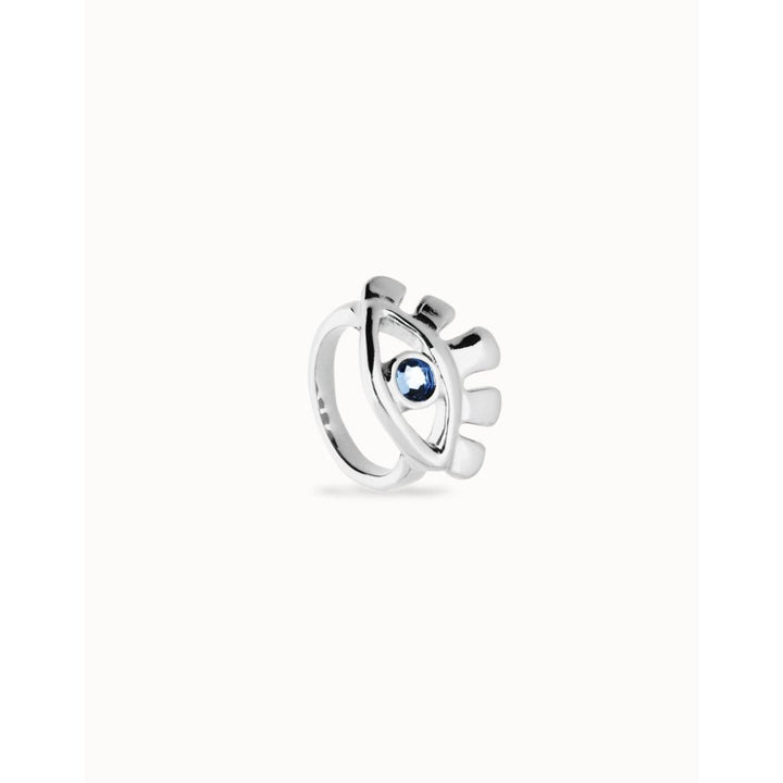 Unode50 Sterling Silver Eye - Shaped Faceted Blue Crystal Ring - MococoUNOde50ANI0855-12-SLV-BLRings