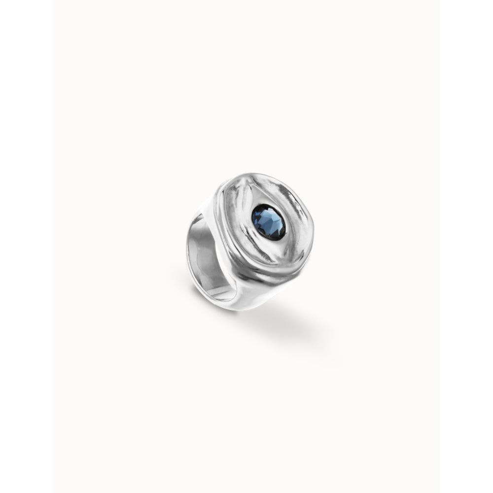Unode50 Sterling Silver Eye - Shaped Faceted Blue Crystal Ring - MococoUNOde50ANI0856AZUMTL12Rings