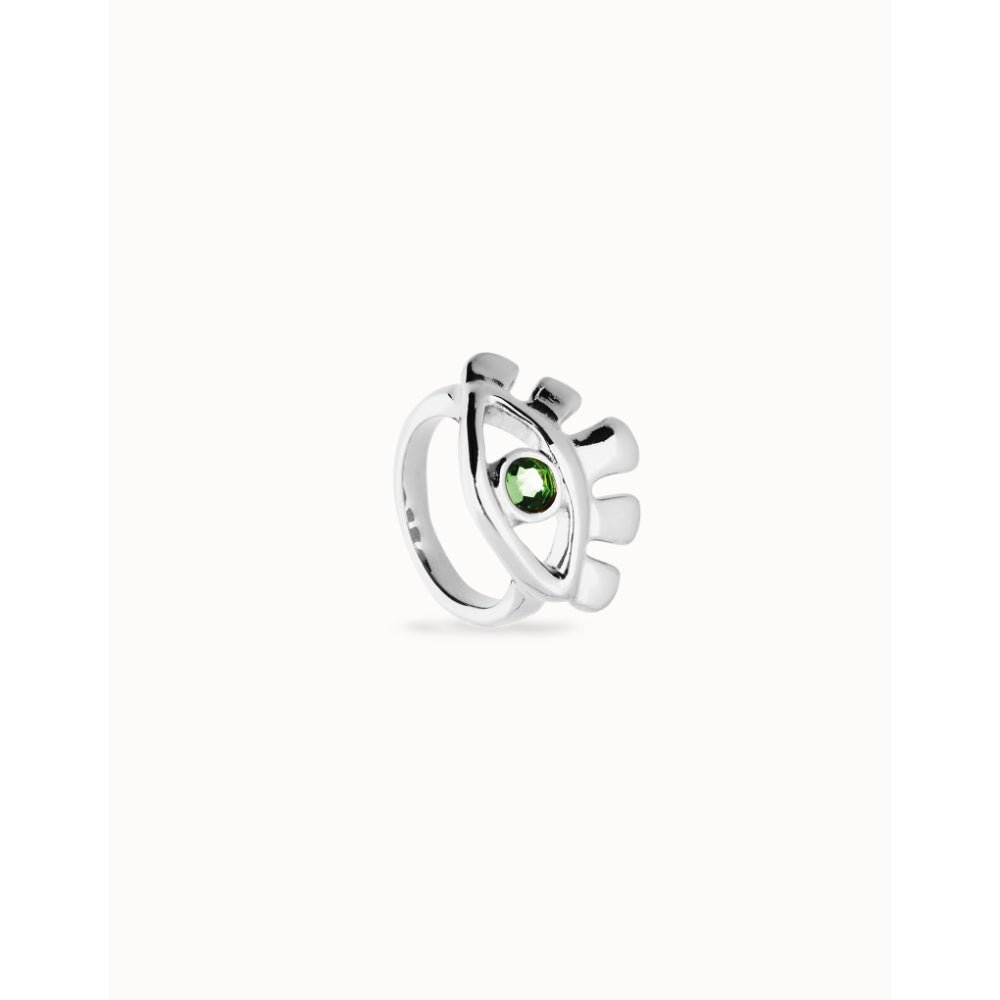 Unode50 Sterling Silver Eye - Shaped Faceted Green Crystal Ring - MococoUNOde50ANI0855-12-SLVRings