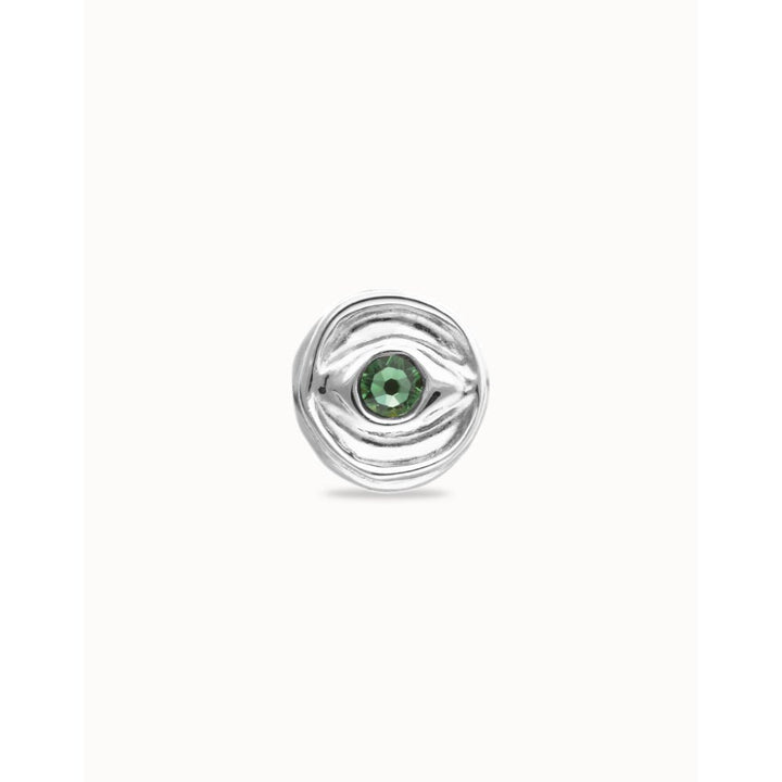 Unode50 Sterling Silver Eye - Shaped Signet Faceted Green Crystal Ring - MococoUNOde50ANI0856VRDMTL12Rings