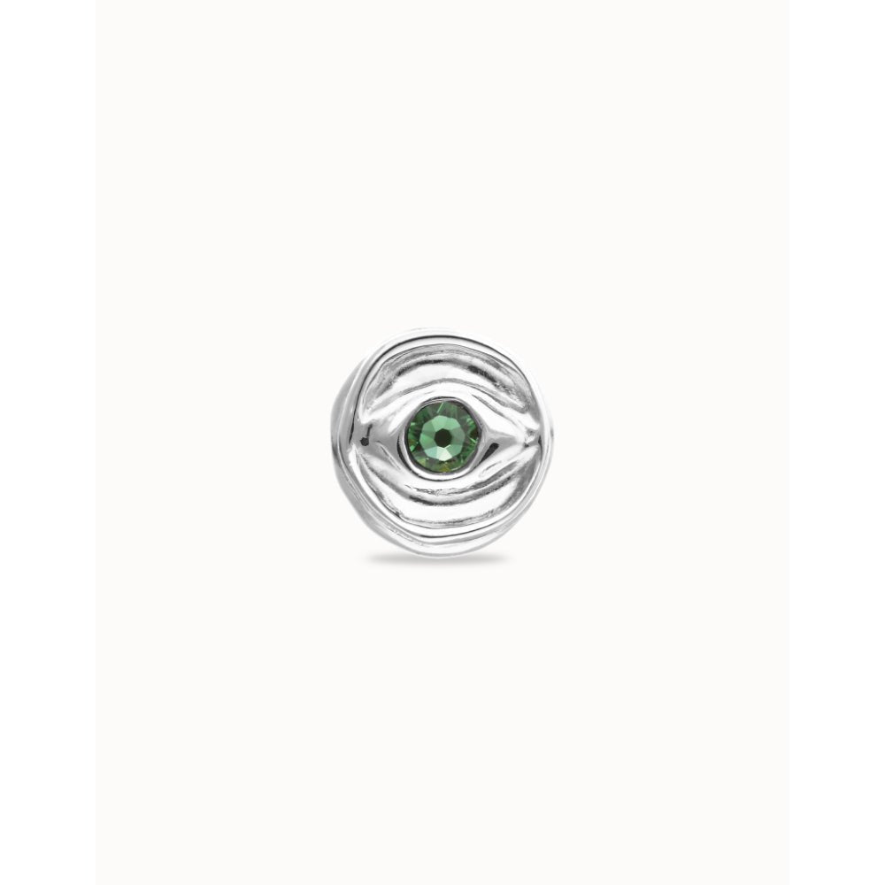 Unode50 Sterling Silver Eye - Shaped Signet Faceted Green Crystal Ring - MococoUNOde50ANI0856-12-SLVRings