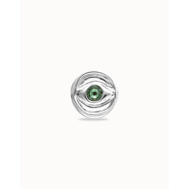Unode50 Sterling Silver Eye - Shaped Signet Faceted Green Crystal Ring - MococoUNOde50ANI0856-12-SLVRings