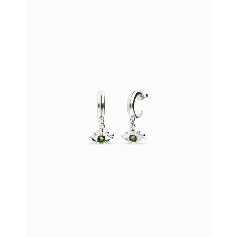 Unode50 Sterling Silver Eye - Shaped Verde Crystal Drop Earrings - MococoUNOde50PEN1005-SLVEarrings