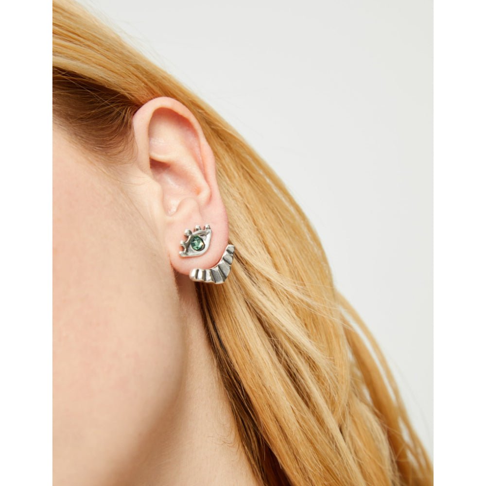 Unode50 Sterling Silver Eye - Shaped Verde Crystal Stud Earrings - MococoUNOde50PEN1006-SLVEarrings