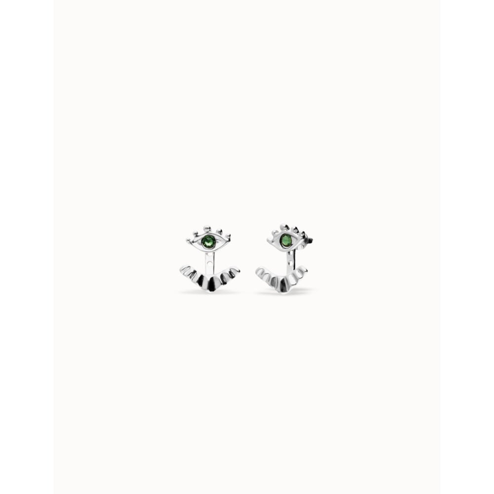 Unode50 Sterling Silver Eye - Shaped Verde Crystal Stud Earrings - MococoUNOde50PEN1006-SLVEarrings