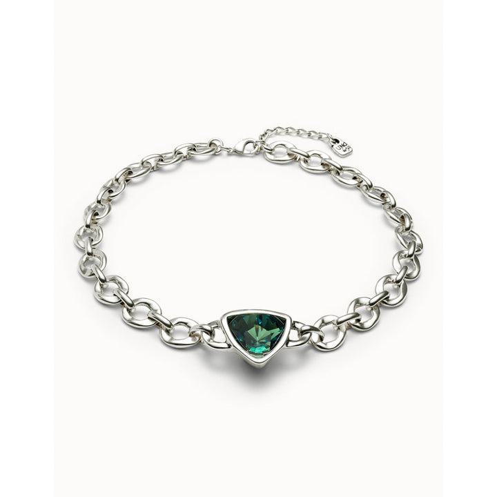 Unode50 Sterling Silver Green Crystal Link Chain Short Necklace image 2