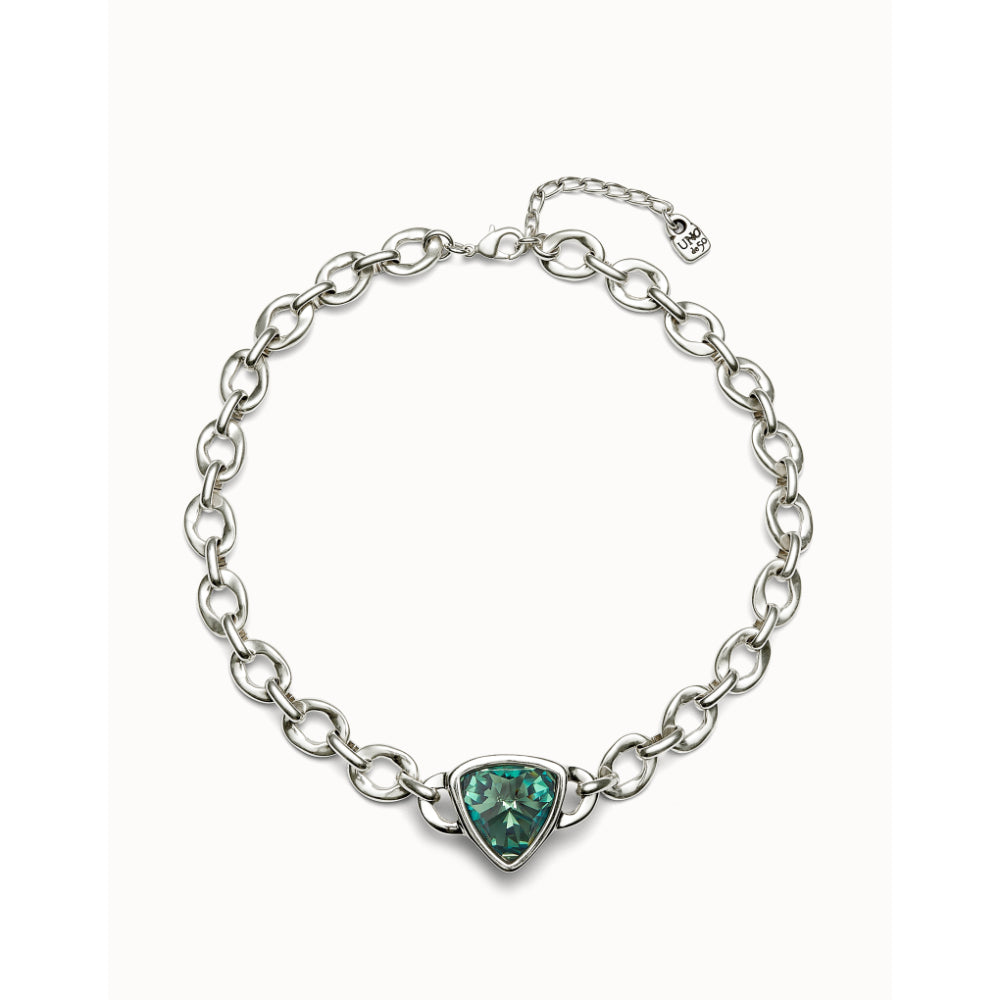 Unode50 Sterling Silver Green Crystal Link Chain Short Necklace image