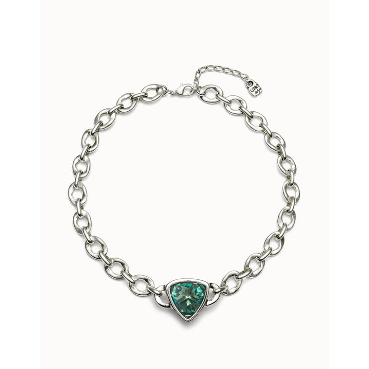 Unode50 Sterling Silver Green Crystal Link Chain Short Necklace image