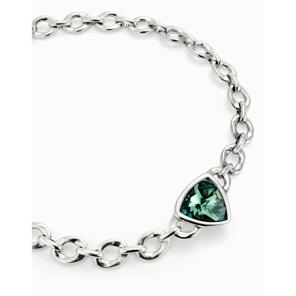 Unode50 Sterling Silver Green Crystal Link Chain Short Necklace - MococoUNOde50COL1979VRDMTL0UNecklaces
