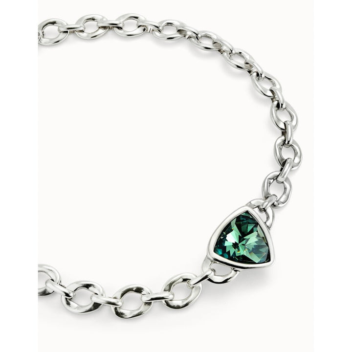 Unode50 Sterling Silver Green Crystal Link Chain Short Necklace - MococoUNOde50COL1979VRDMTL0UNecklaces
