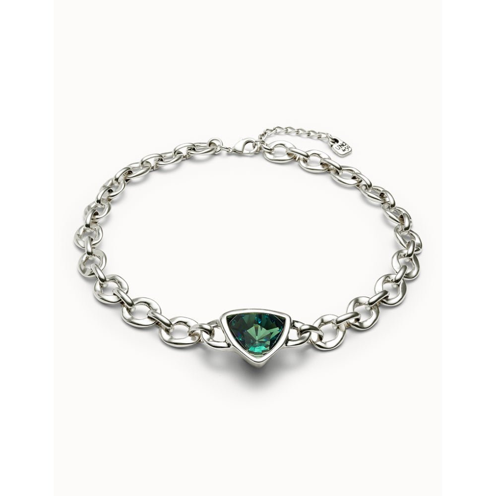 Unode50 Sterling Silver Green Crystal Link Chain Short Necklace - MococoUNOde50COL1979VRDMTL0UNecklaces
