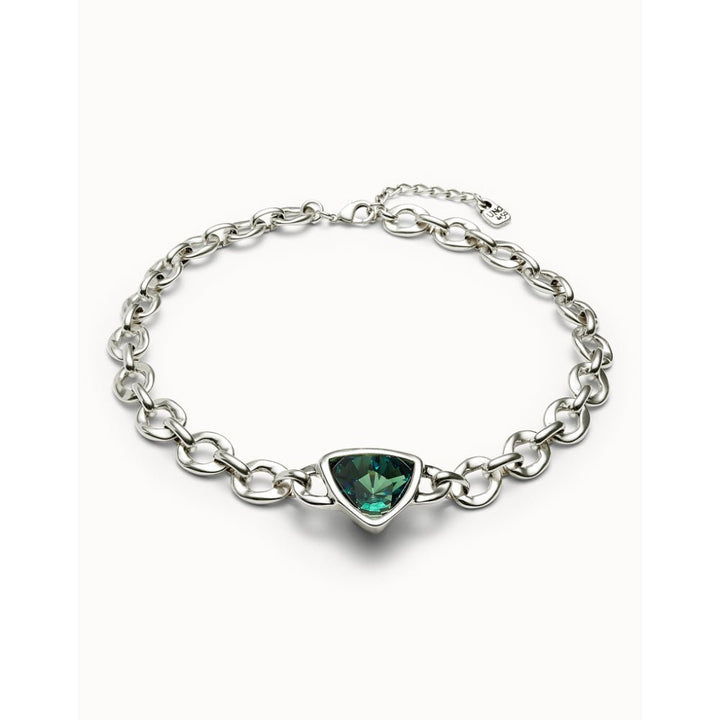 Unode50 Sterling Silver Green Crystal Link Chain Short Necklace - MococoUNOde50COL1979VRDMTL0UNecklaces
