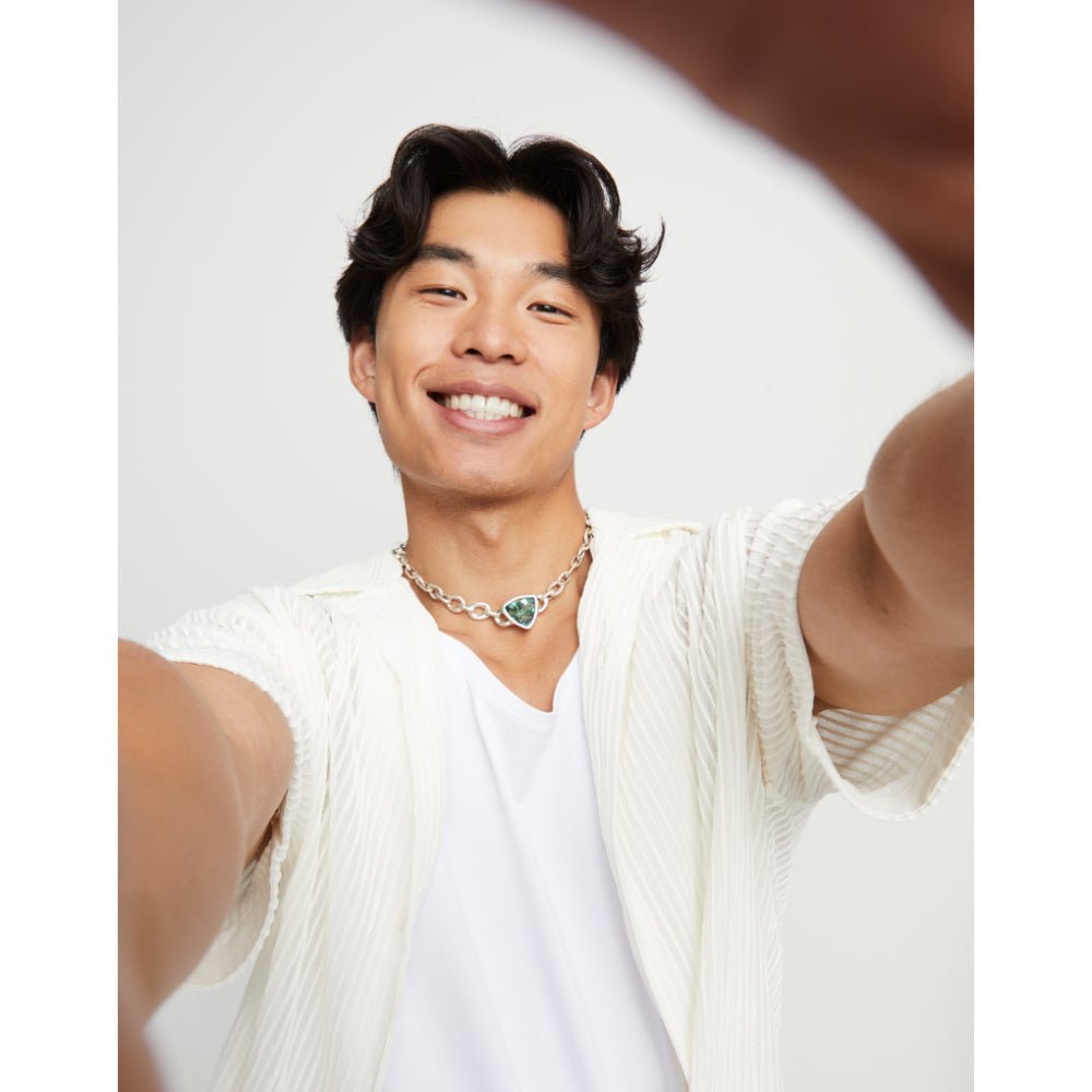 Unode50 Sterling Silver Green Crystal Link Chain Short Necklace - MococoUNOde50COL1979MTLNecklaces