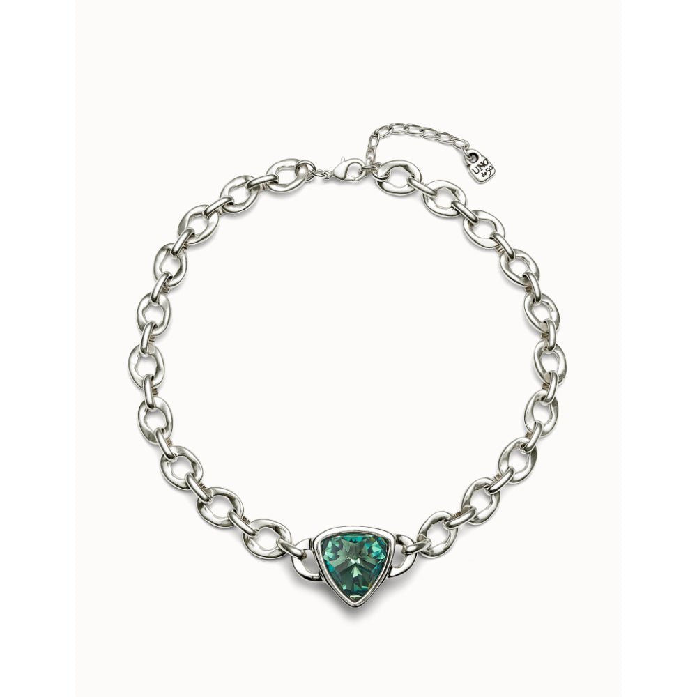 Unode50 Sterling Silver Green Crystal Link Chain Short Necklace - MococoUNOde50COL1979VRDMTL0UNecklaces