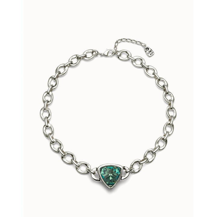 Unode50 Sterling Silver Green Crystal Link Chain Short Necklace - MococoUNOde50COL1979VRDMTL0UNecklaces