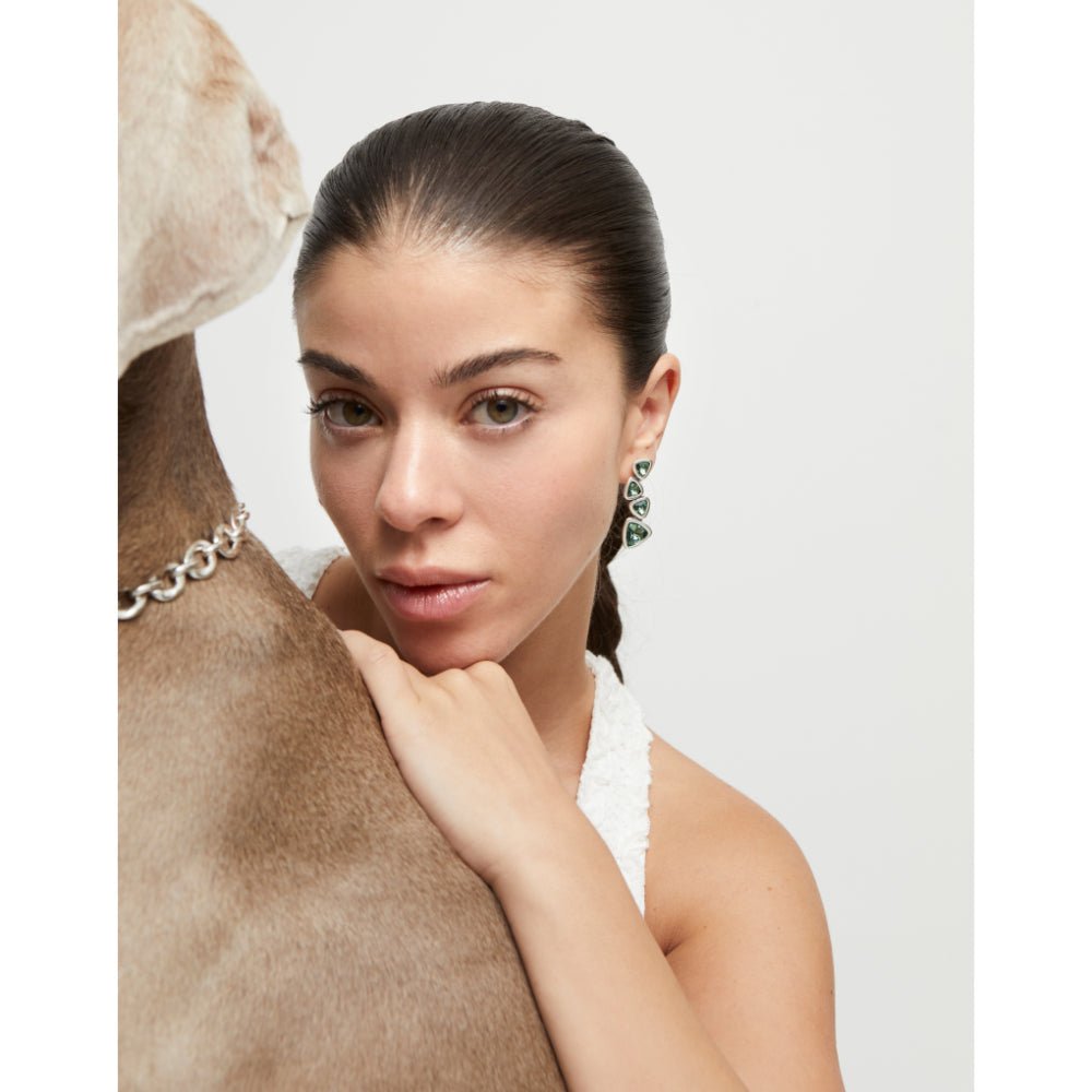 Unode50 Sterling Silver Green Crystals Drop Earrings - MococoUNOde50PEN0983VRDMTL0UEarrings