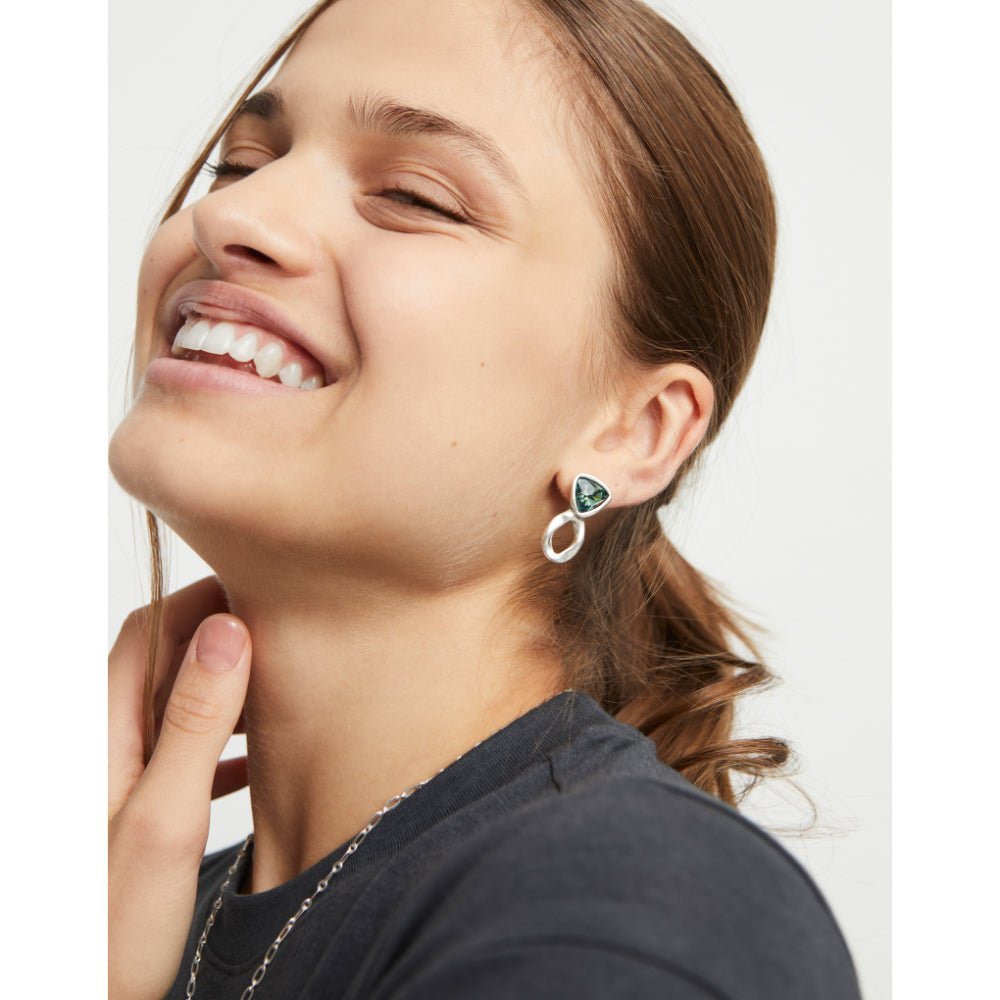 Unode50 Sterling Silver Green Crystals Drop Earring - MococoUNOde50PEN0980VRDMTL0UEarrings