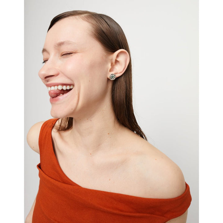 Unode50 Sterling Silver Green Faceted Crystal Stud Earrings - MococoUNOde50PEN1007-SLVEarrings