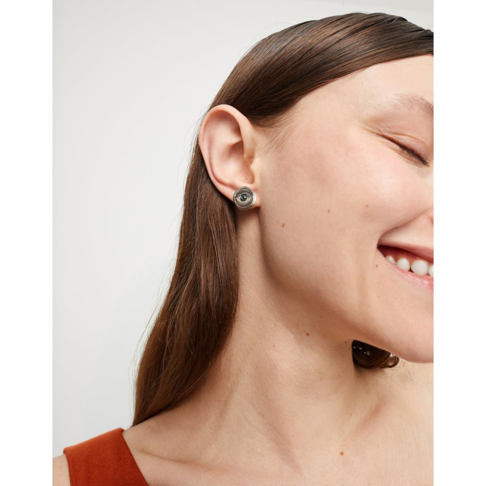 Unode50 Sterling Silver Green Faceted Crystal Stud Earrings - MococoUNOde50PEN1007-SLVEarrings