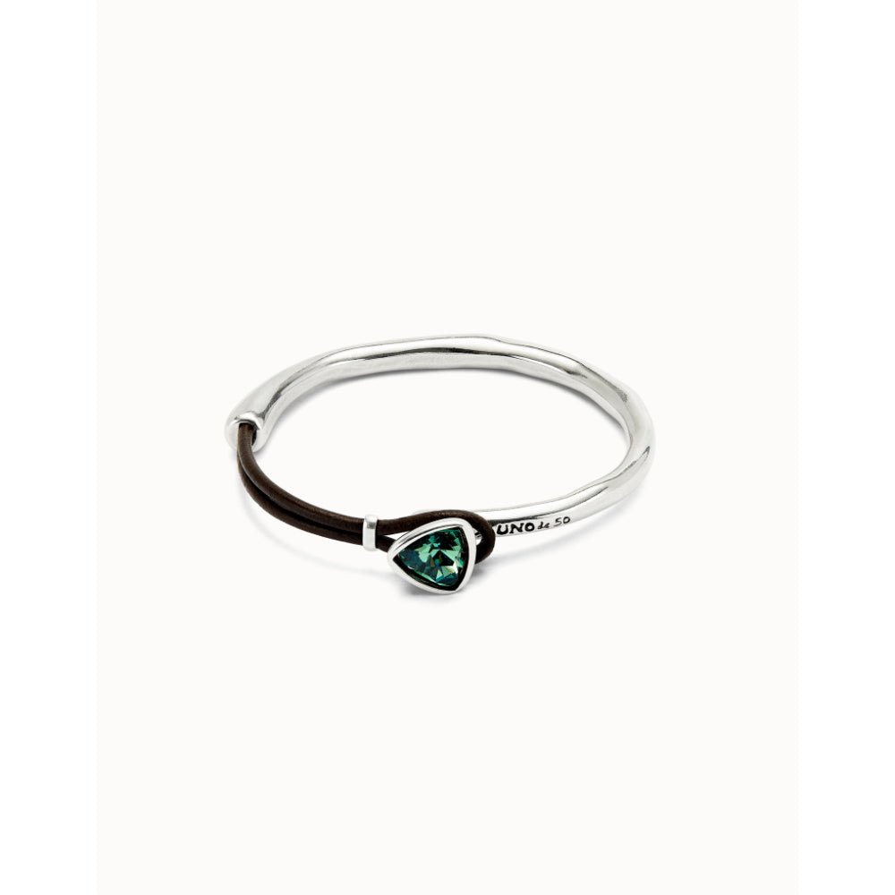 Unode50 Sterling Silver Leather and Green Crystal Bangle Bracelet - MococoUNOde50PUL2509-MBracelet