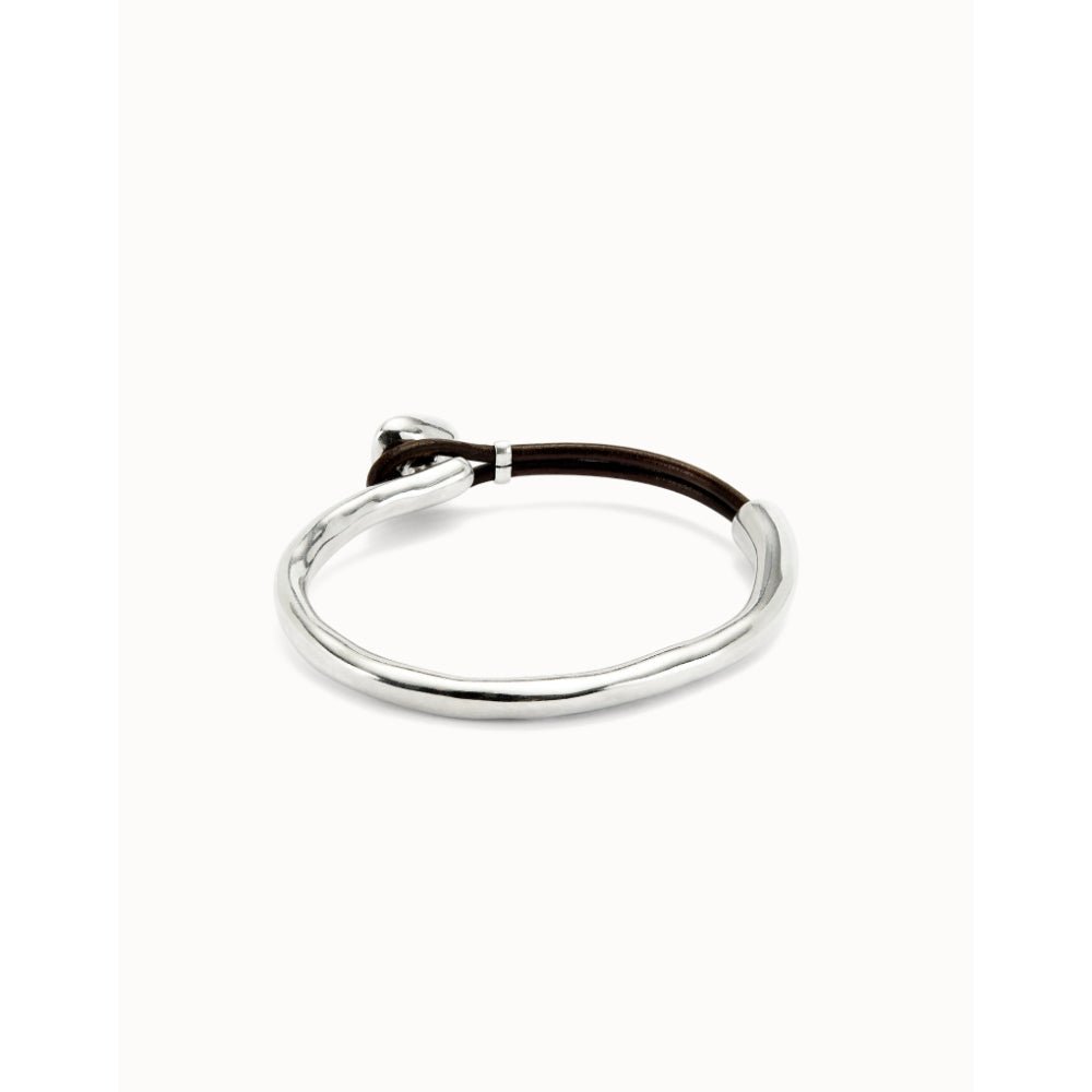 Unode50 Sterling Silver Leather and Green Crystal Bangle Bracelet - MococoUNOde50PUL2509-MBracelet