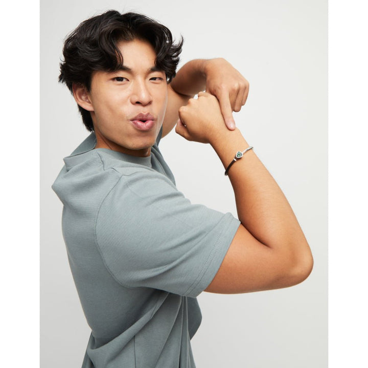 Unode50 Sterling Silver Leather and Green Crystal Bangle Bracelet - MococoUNOde50PUL2509-MBracelet