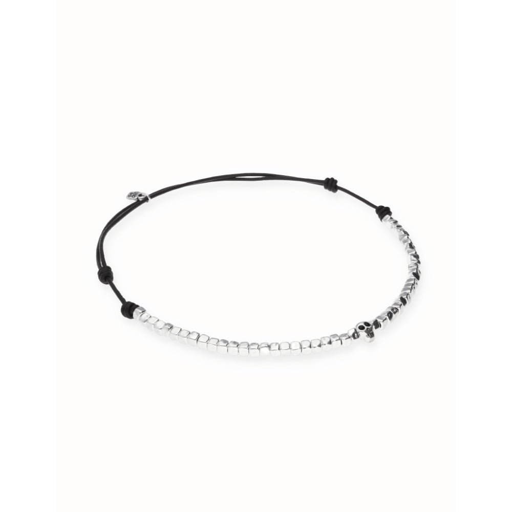 Unode50 Sterling Silver Leather Beads And Skull Detail Necklace - MococoUNOde50COL2026Necklace