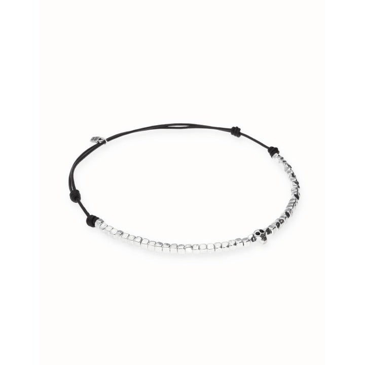 Unode50 Sterling Silver Leather Beads And Skull Detail Necklace - MococoUNOde50COL2026Necklace