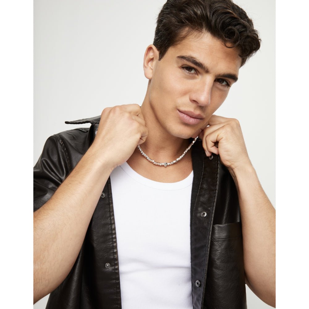 Unode50 Sterling Silver Leather Beads And Skull Detail Necklace - MococoUNOde50COL2026Necklace