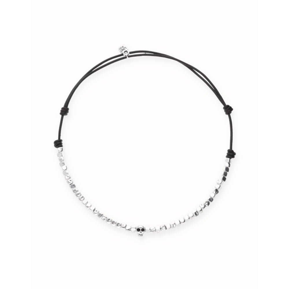 Unode50 Sterling Silver Leather Beads And Skull Detail Necklace - MococoUNOde50COL2026Necklace