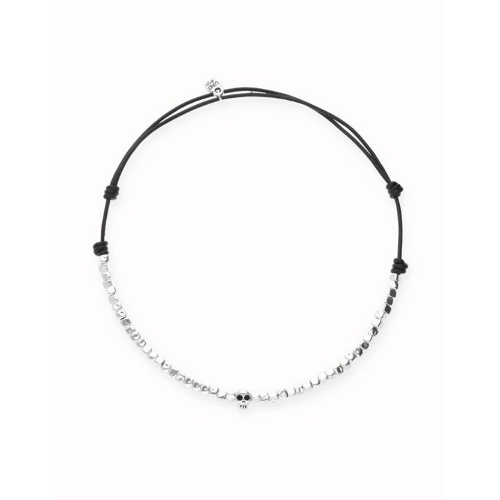 Unode50 Sterling Silver Leather Beads And Skull Detail Necklace - MococoUNOde50COL2026Necklace
