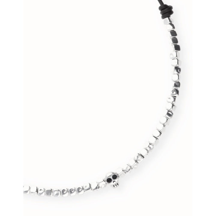 Unode50 Sterling Silver Leather Beads And Skull Detail Necklace - MococoUNOde50COL2026Necklace