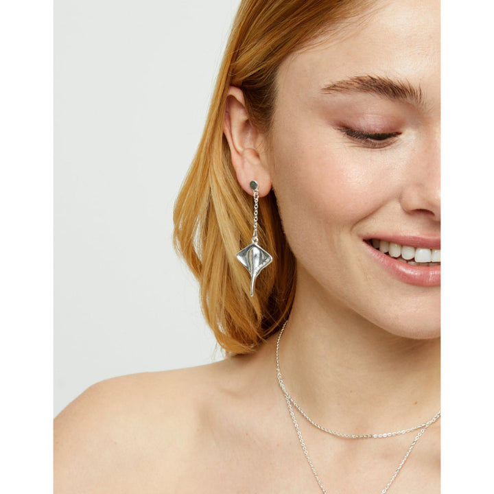 Unode50 Sterling Silver Manta Ray - Shaped Drop Earrings - PEN1009 image 1